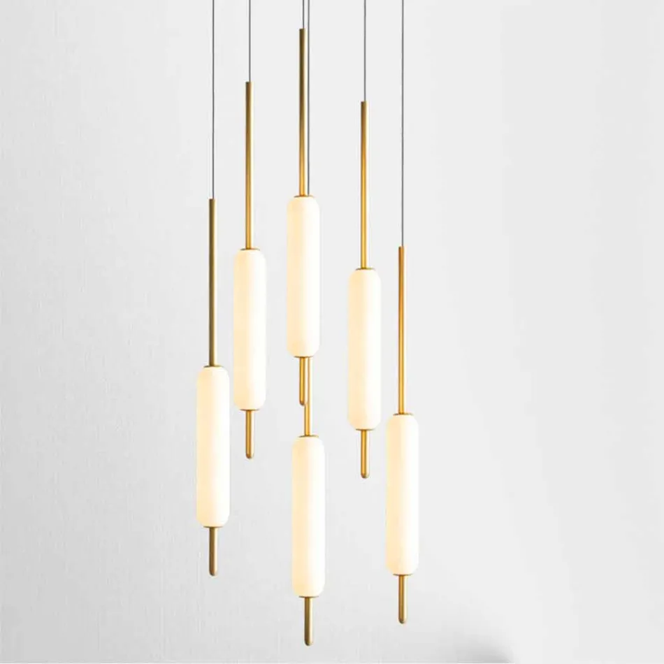 Pendellamp met 1, 3 of 6 lampen in messing modern design - Typha van Il Fanale Viadurini