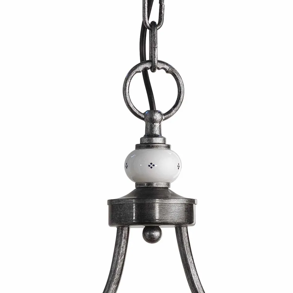 Hanglamp met 2 lampjes in handbeschilderd keramiek en ijzerdesign - Asti Viadurini