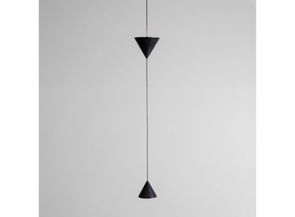 Hangende draadlamp in zwart aluminium en dubbel kegelvormig ontwerp - Mercado Viadurini