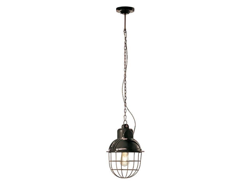 Handgemaakte hanglamp van ijzer en keramiek met raster - Industrial Viadurini