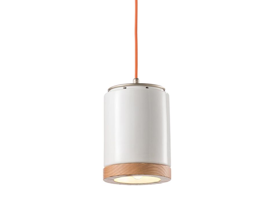 Handgemaakte hanglamp in Scandinavische stijl van hout en keramiek - Nateca Viadurini