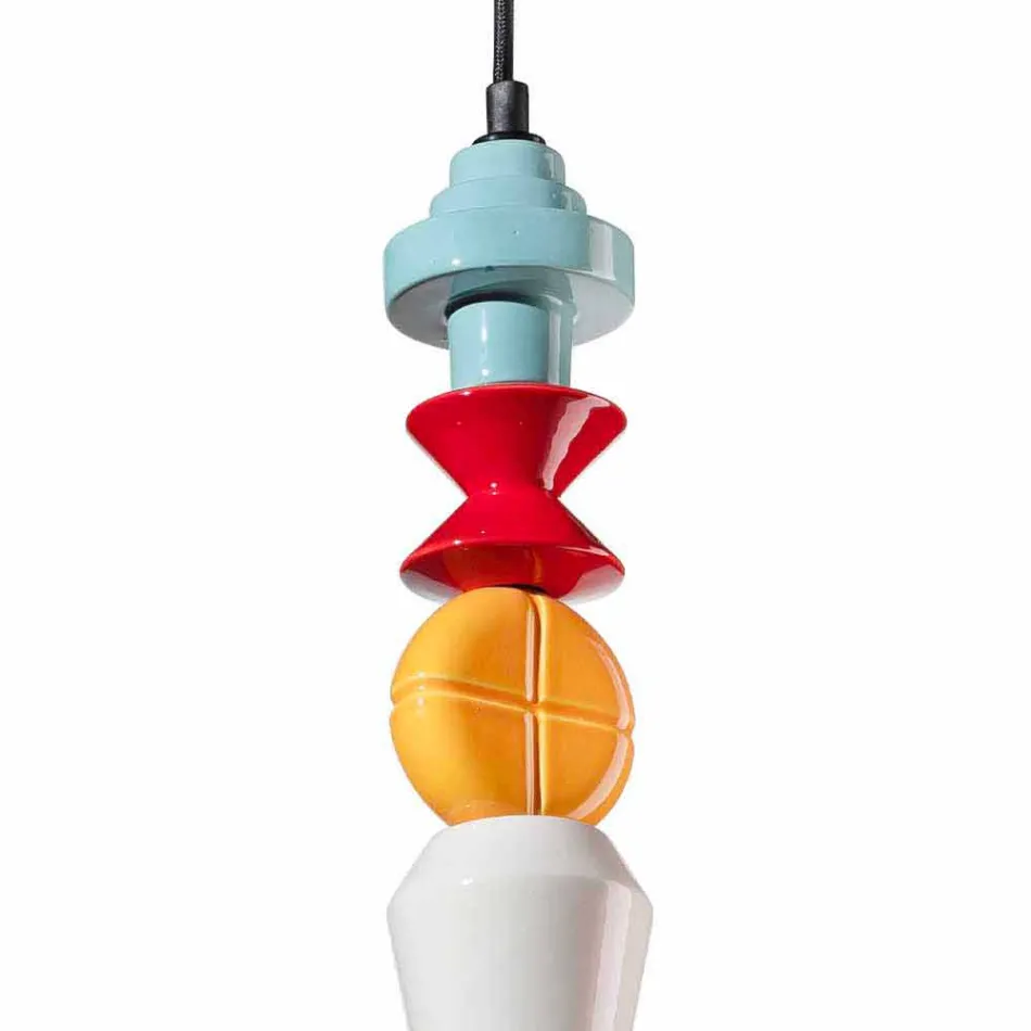 Gele of groene retro keramische hanglamp gemaakt in Italië - Ferroluce Lariat Viadurini