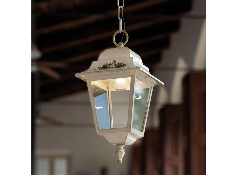 Hangende buitenlamp in wit aluminium en handgemaakte decoratie - Gorizia Viadurini