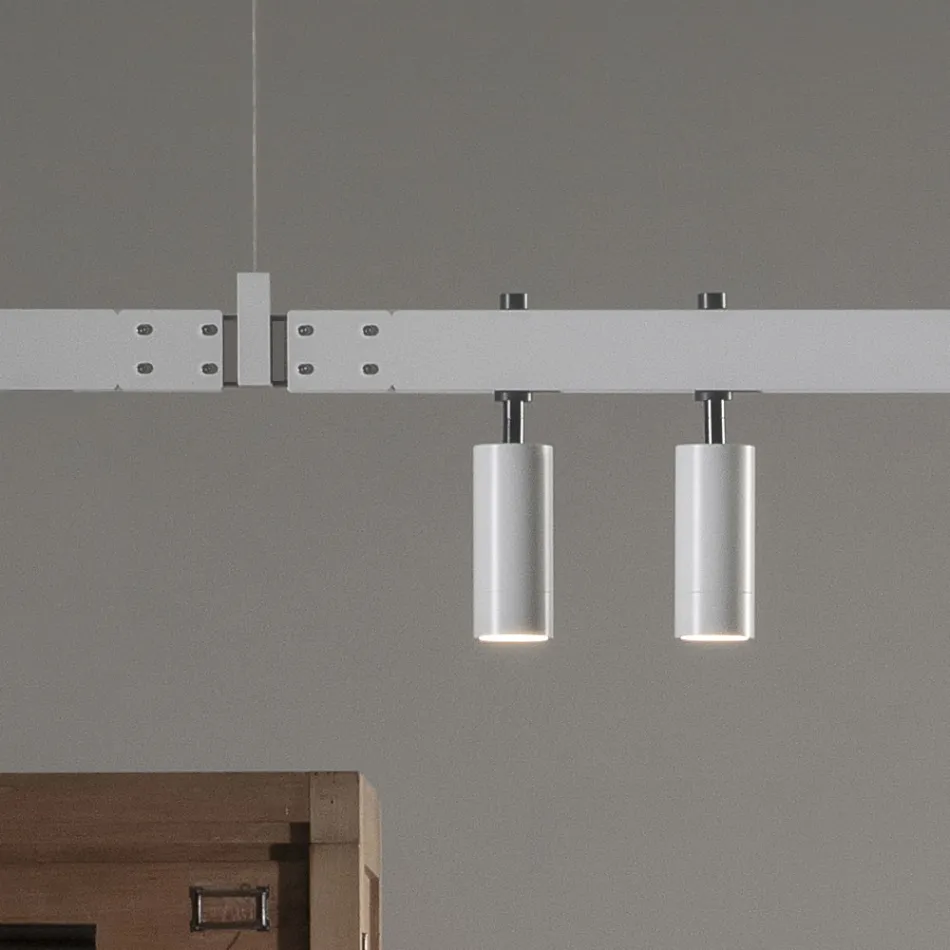Pendellamp Design Wit Aluminium met Glazen Bollen en Spots - Exodus Viadurini