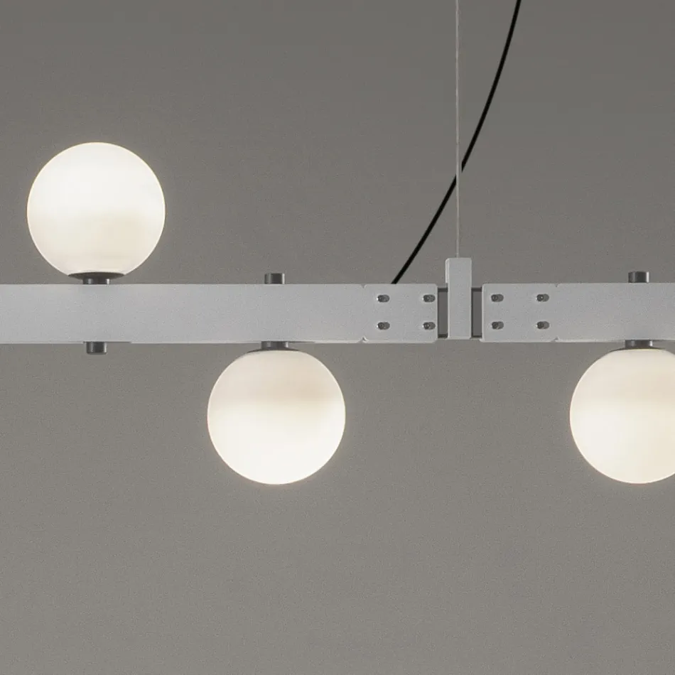 Pendellamp Design Wit Aluminium met Glazen Bollen en Spots - Exodus Viadurini