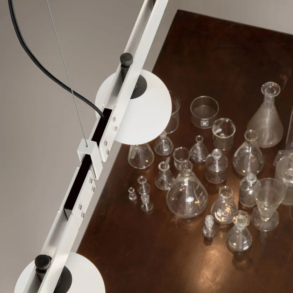 Pendellamp Design Wit Aluminium met Glazen Bollen en Spots - Exodus Viadurini
