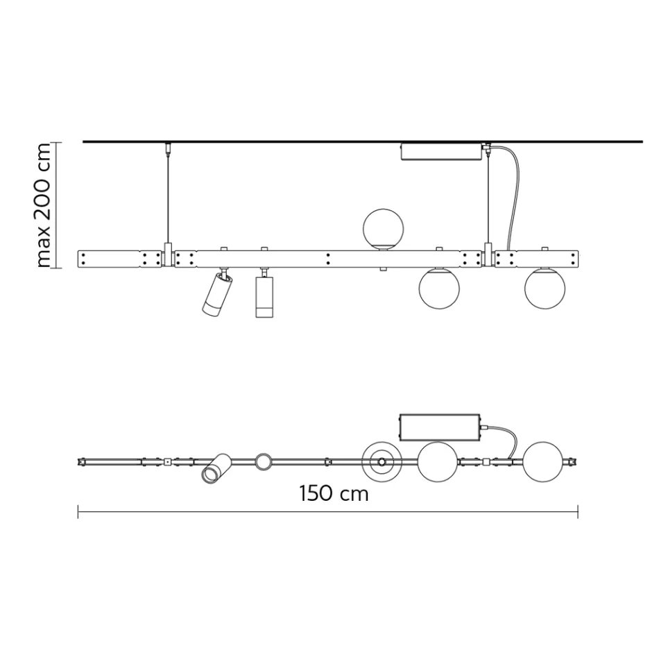 Pendellamp Design Wit Aluminium met Glazen Bollen en Spots - Exodus Viadurini