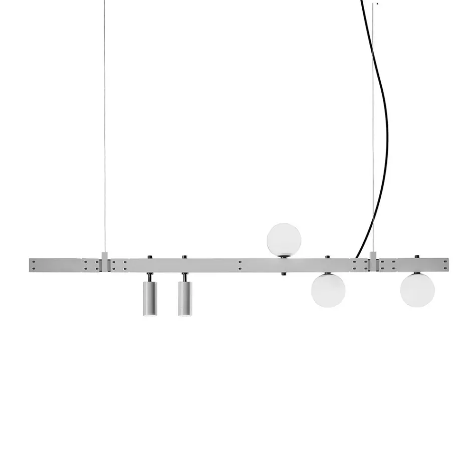 Pendellamp Design Wit Aluminium met Glazen Bollen en Spots - Exodus Viadurini