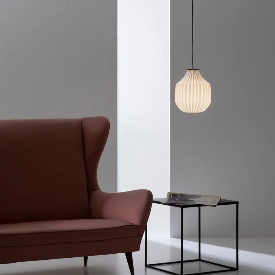 Ronde design hanglamp in wit filigraan glas - Caravan Viadurini