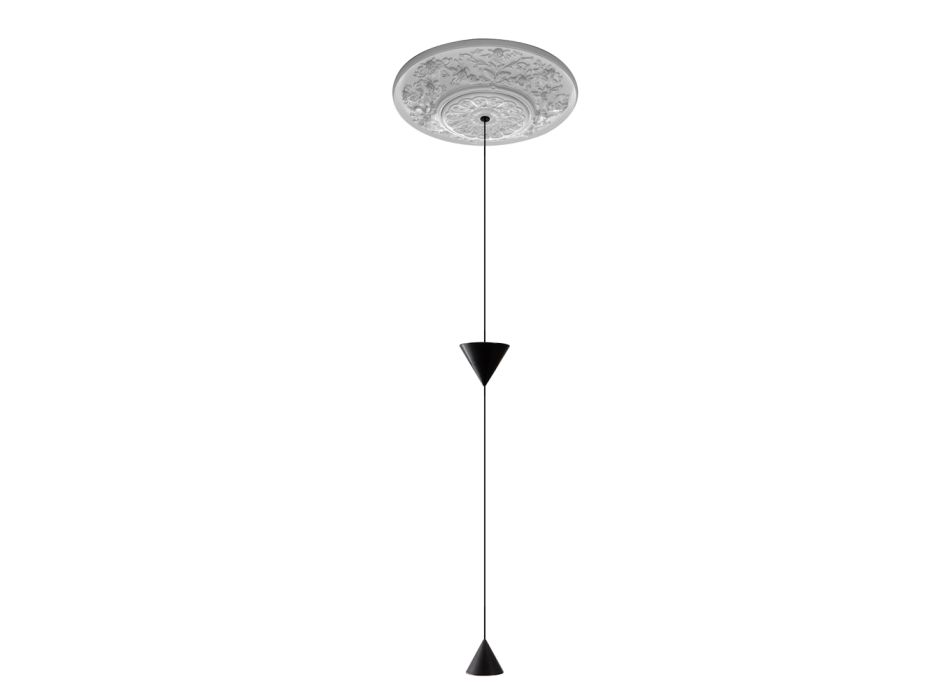 Design pendellamp in wit gips en zwart aluminium 2 kegels - Tesera Viadurini