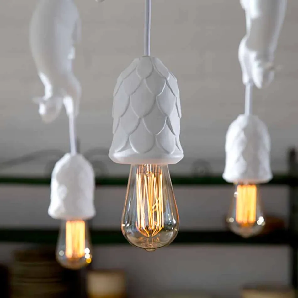 Hanglamp in mat wit keramiek met eekhoorn en eikel - eekhoorn Viadurini
