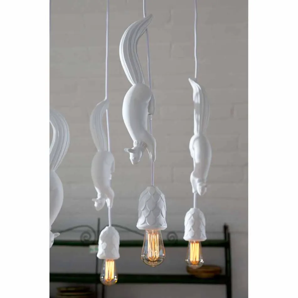 Hanglamp in mat wit keramiek met eekhoorn en eikel - eekhoorn Viadurini