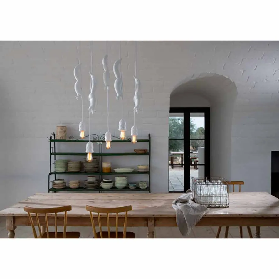Hanglamp in mat wit keramiek met eekhoorn en eikel - eekhoorn Viadurini