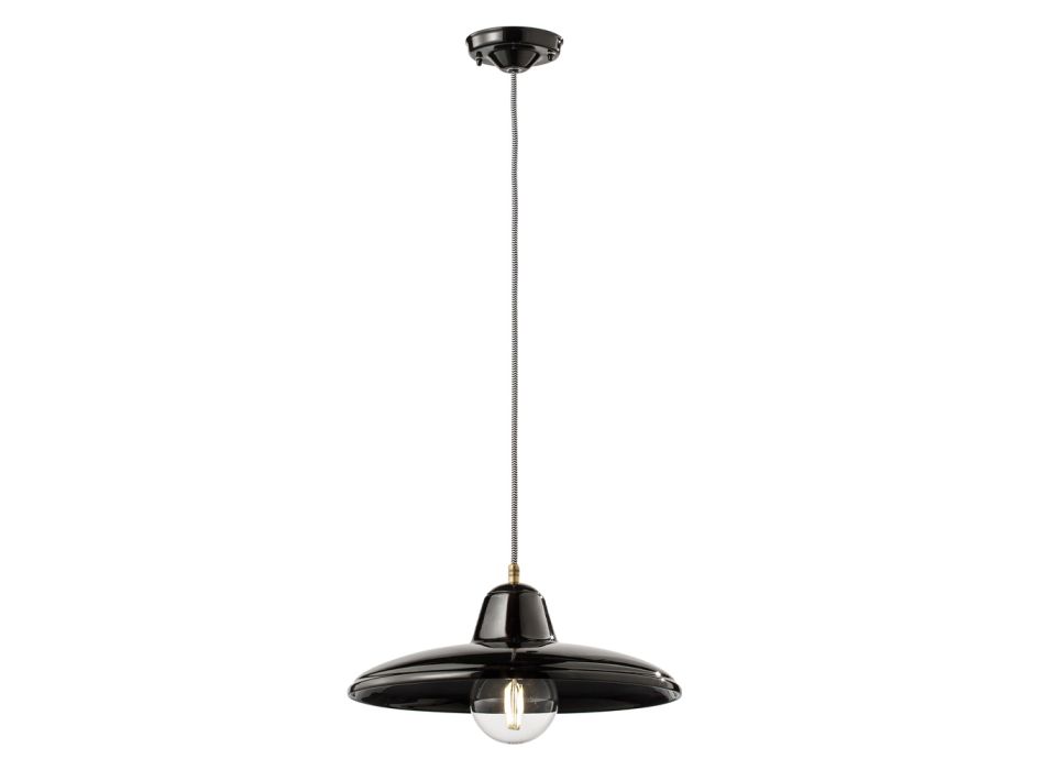 Hanglamp in zwart keramiek en ijzer industrieel vintage design - Bew Viadurini