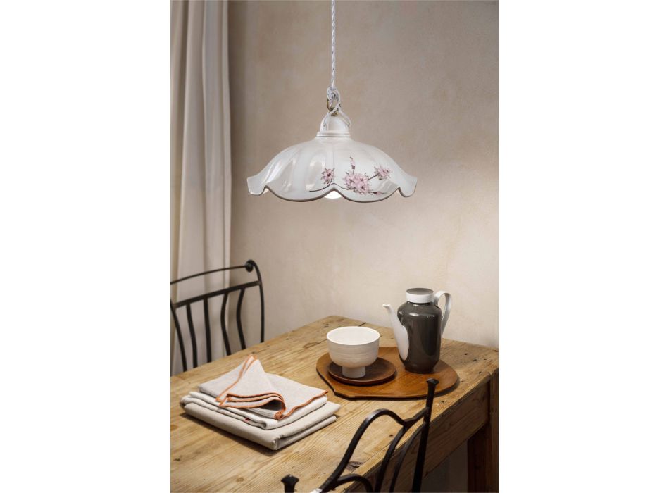 Hanglamp van ijzer en met de hand gedecoreerd golvend keramiek - Belluno Viadurini