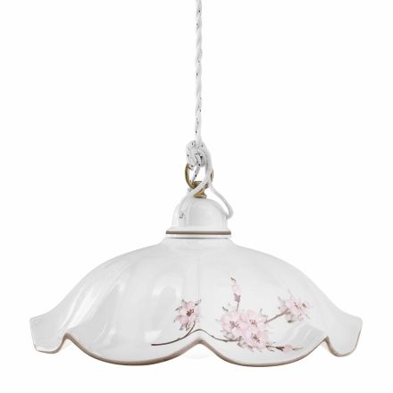 Hanglamp van ijzer en met de hand gedecoreerd golvend keramiek - Belluno Viadurini