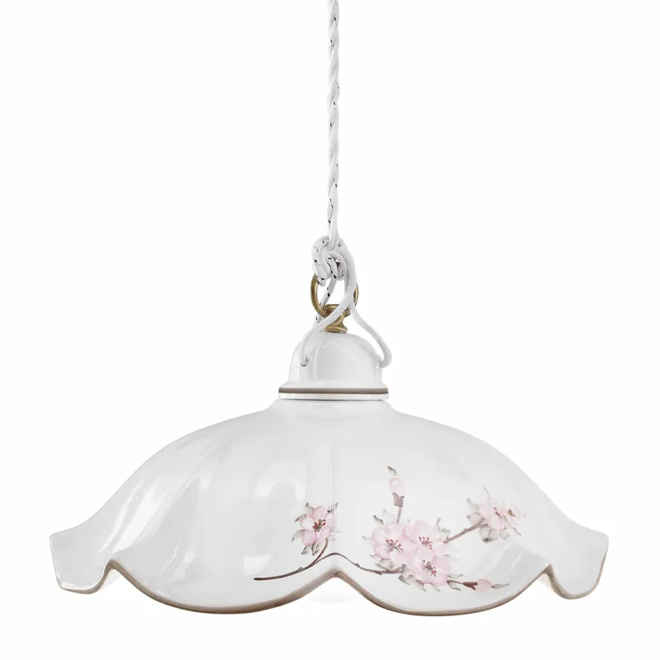 Hanglamp van ijzer en met de hand gedecoreerd golvend keramiek - Belluno Viadurini