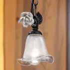 Hanglamp in ijzer en glas met roos van keramiek decoratie - Siena Viadurini