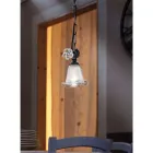 Hanglamp in ijzer en glas met roos van keramiek decoratie - Siena Viadurini