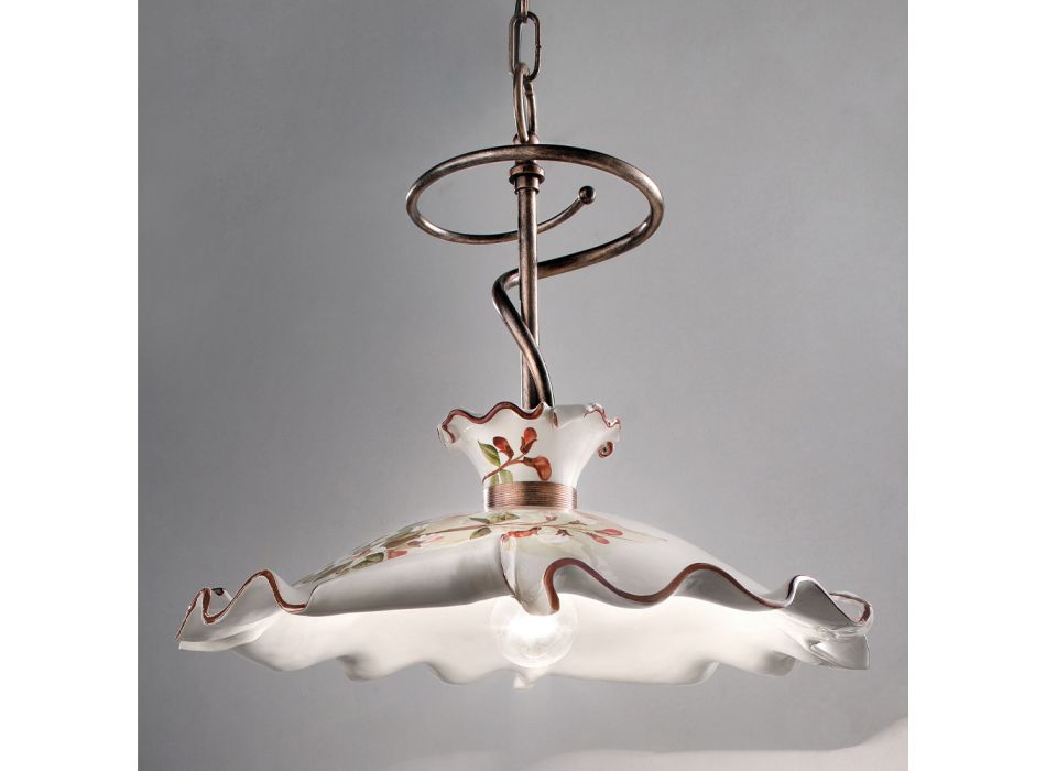 Hanglamp van metaal en met de hand beschilderd gedecoreerd keramiek - Milan Viadurini