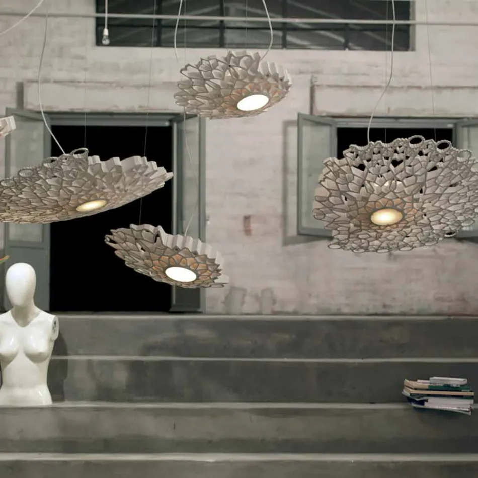 Hanglamp in Technopolymeer Wit of Goud Design 2 Afmetingen - Kathedraal Viadurini