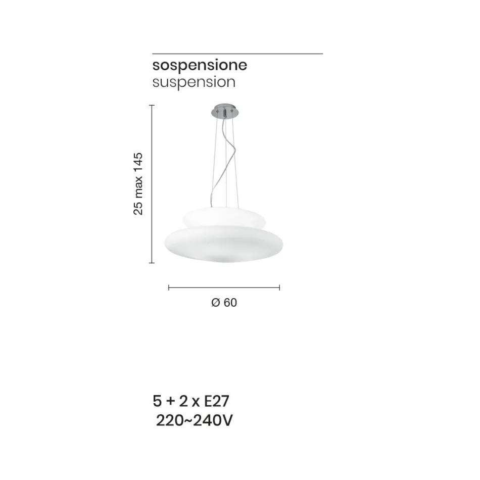 Pendellamp in geblazen wit glas en verchroomd metaal - Illumina Viadurini