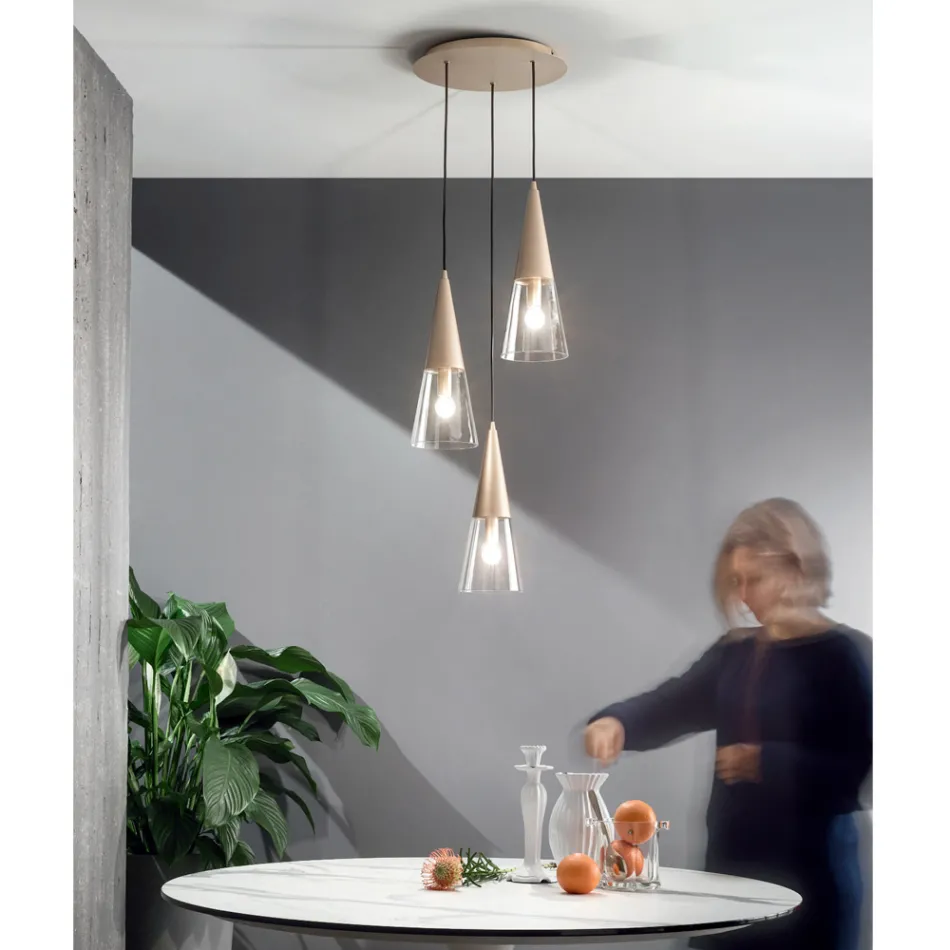 Hanglamp in geblazen glas met metalen structuur - Trentino Viadurini