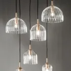 Hanglamp in geblazen gestreept glas en geverfd metaal - Giuliano Viadurini