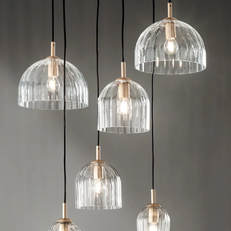 Hanglamp in geblazen gestreept glas en geverfd metaal - Giuliano Viadurini