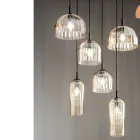 Hanglamp in geblazen gestreept glas en geverfd metaal - Giuliano Viadurini