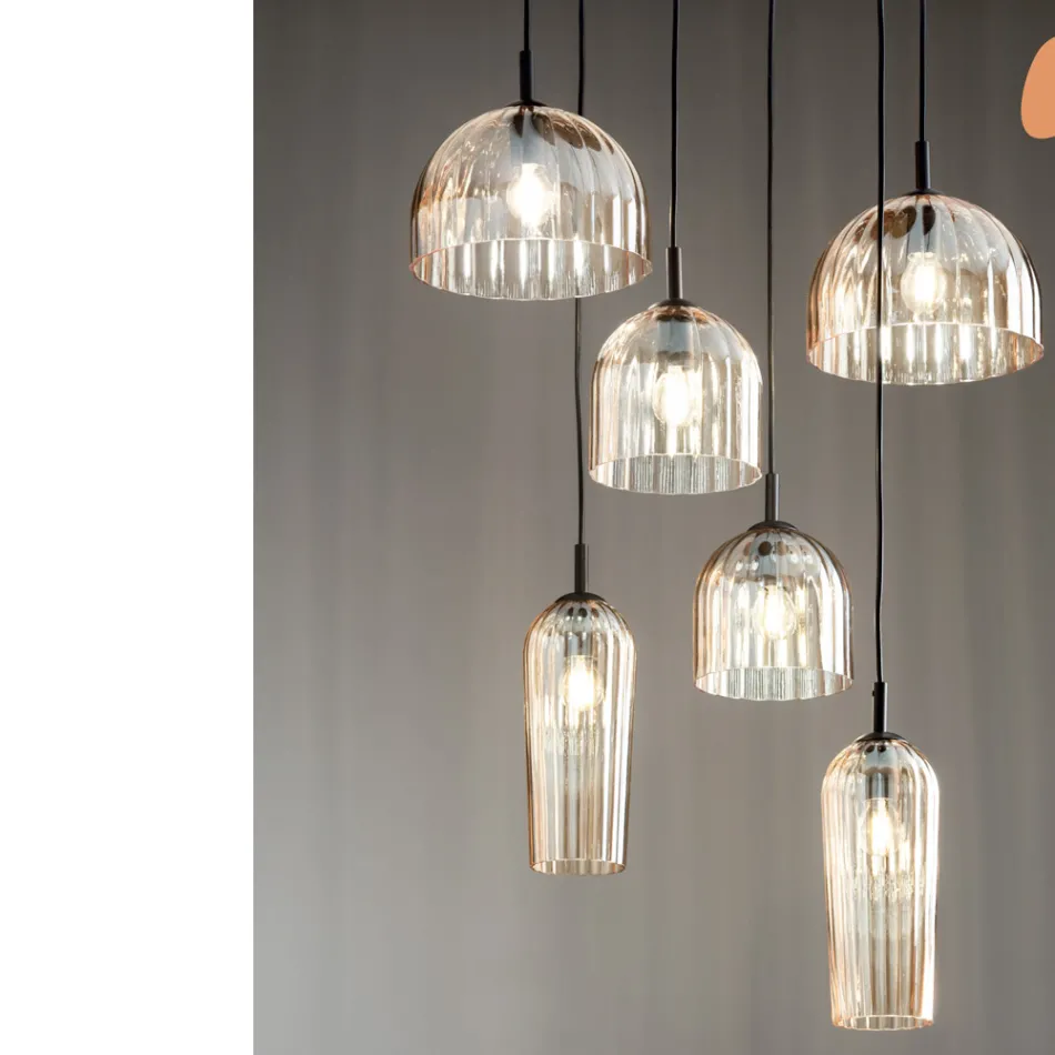 Hanglamp in geblazen gestreept glas en geverfd metaal - Giuliano Viadurini