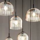 Hanglamp in geblazen gestreept glas en geverfd metaal - Giuliano Viadurini