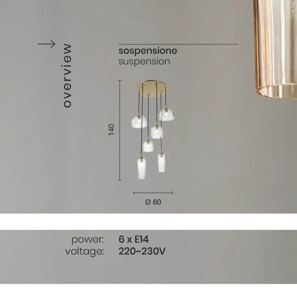 Hanglamp in geblazen gestreept glas en geverfd metaal - Giuliano Viadurini