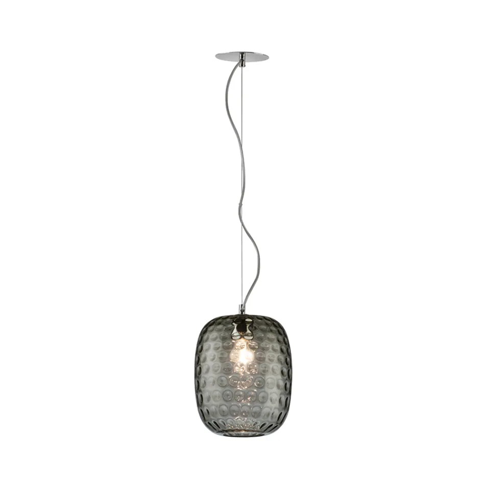 Hanglamp van Venetiaans glas en verchroomd metaal, gemaakt in Italië - Calima Viadurini