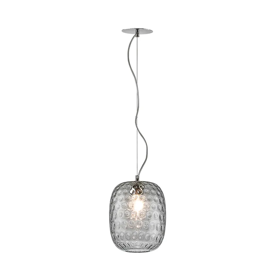 Hanglamp van Venetiaans glas en verchroomd metaal, gemaakt in Italië - Calima Viadurini