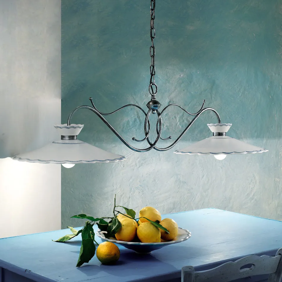 Lineaire pendellamp 2-lichts keramisch handgemaakt borduureffect - Ravenna Viadurini