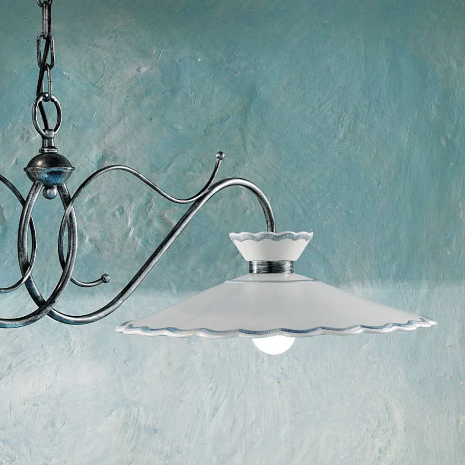 Lineaire pendellamp 2-lichts keramisch handgemaakt borduureffect - Ravenna Viadurini