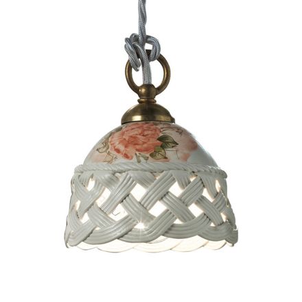 Ronde hanglamp in gedecoreerd geperforeerd handgemaakt keramiek - Verona Viadurini