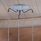 Ronde hanglamp in ijzer, glas, handbeschilderd keramiek - Ferrara Viadurini