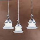 Ronde hanglamp in ijzer, glas, handbeschilderd keramiek - Ferrara Viadurini