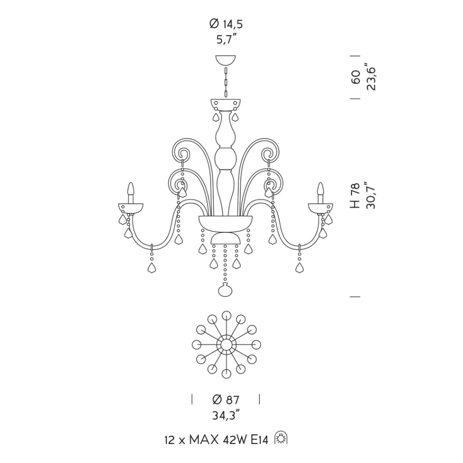 Artisan 12-lichts kroonluchter in Venetiaans glas en metaal - Florentine Viadurini