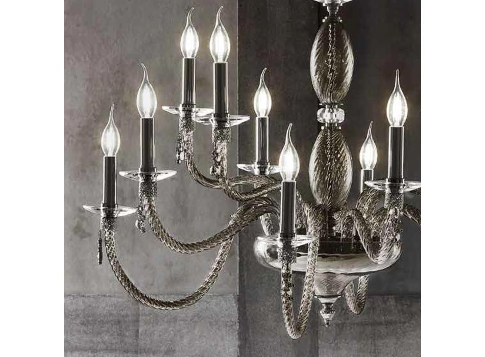 Klassieke 12-lichts kroonluchter in geblazen glas en handdetails - Phaedra Viadurini