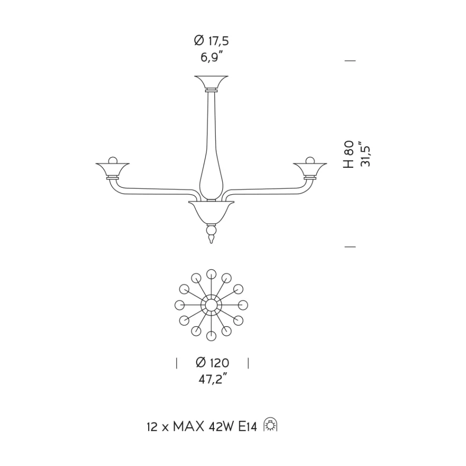 12 lichts kroonluchter in wit Venetië glas en verchroomd metaal - Ismail Viadurini