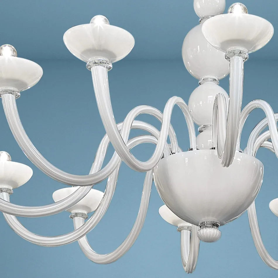 12 lichts kroonluchter in Venetië glas en metaal gemaakt in Italië - Focarino Viadurini