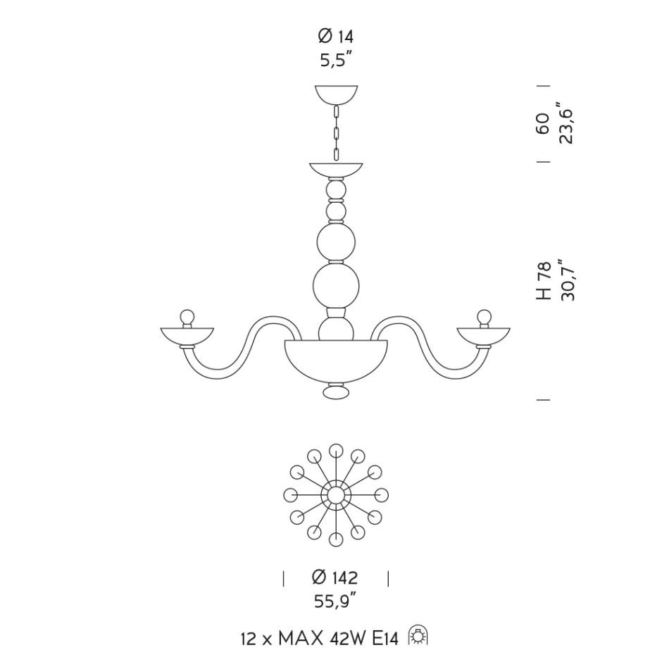 12 lichts kroonluchter in Venetië glas en metaal gemaakt in Italië - Focarino Viadurini