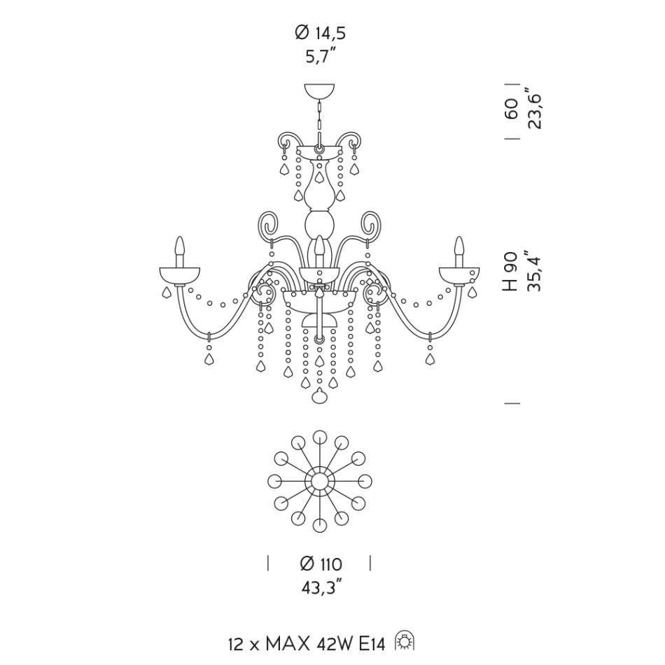 12 lichts Amethist Venetiaanse glazen kroonluchter gemaakt in Italië - Florentine Viadurini