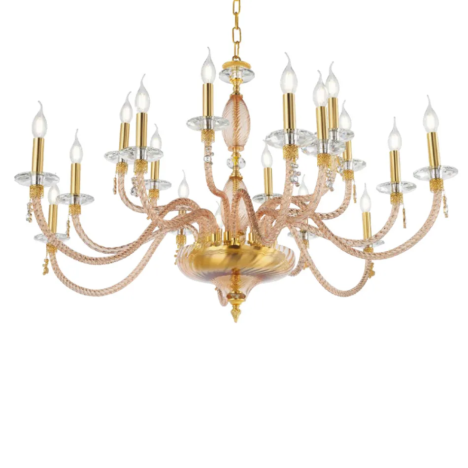 Klassieke 18-lichts kroonluchter in geblazen glas en handdetails - Phaedra Viadurini