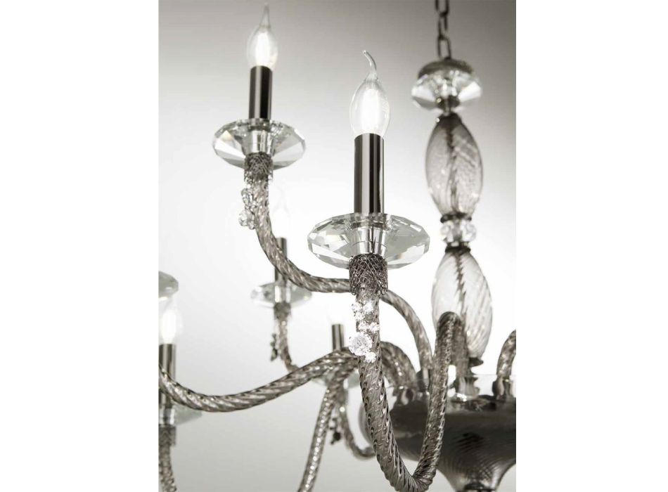 Klassieke 18-lichts kroonluchter in geblazen glas en handdetails - Phaedra Viadurini