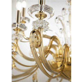 18-lichts kroonluchter in geblazen glas en klassiek luxe kristal - Cassea