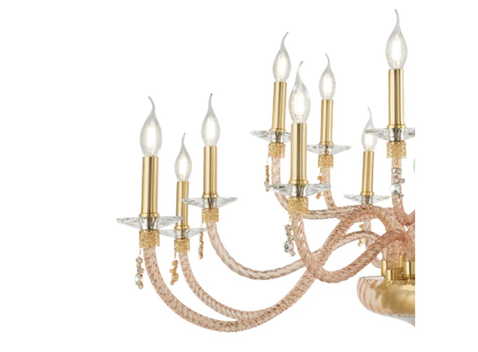 Klassieke 24-lichts kroonluchter in geblazen glas en handdetails - Phaedra Viadurini